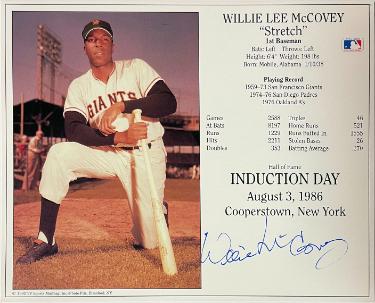 Willie McCovey signed MLB Licensed Hall of Fame Induction Day 8x10 Photo/Card- Tuff Stuff LOA/Photo