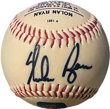 Nolan Ryan signed Fotoball USA MLB Baseball- /1000/- Fotoball USA COA/Notary Witnessed