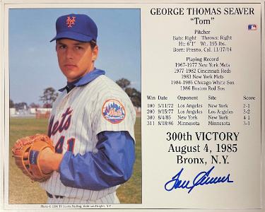 Tom Seaver signed New York Mets MLB Licensed 300th Victory 8x10 Photo/Card minor ding- COA/CSA Show Ticket