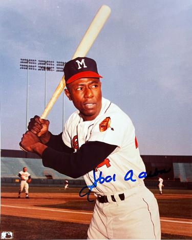 Hank Aaron signed Milwaukee Braves MLB Licensed Vintage 8x10 Photo imperfect- Tuff Stuff COA
