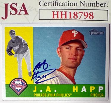 JA (J.A.) Happ signed 2009 Topps Heritage On Card Auto #585- JSA #HH18798 (Philadelphia Phillies)