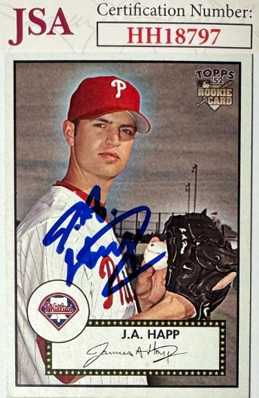JA (J.A) Happ signed 2007 Topps '52 Rookie (RC) On Card Auto #145- JSA #HH18797 (Philadelphia Phillies)