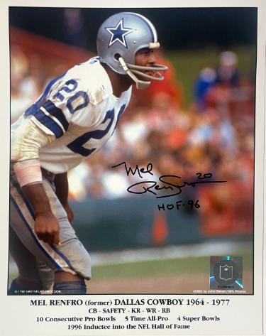 Mel Renfro signed Dallas Cowboys NFL Licensed Stat Photo #20 HOF 96- COA/Show Ticket