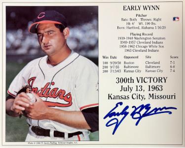 Early Wynn signed Cleveland MLB Licensed 300th Victory 8x10 Photo/Card- Tuff Stuff COA/Show Ticket