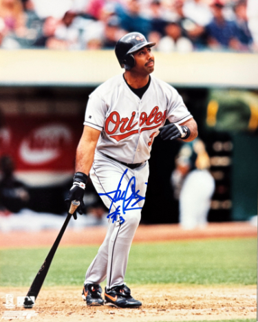 Harold Baines signed Baltimore Orioles MLB Licensed 8x10 Photo #3 minor dings- COA/Show Ticket (HOF)