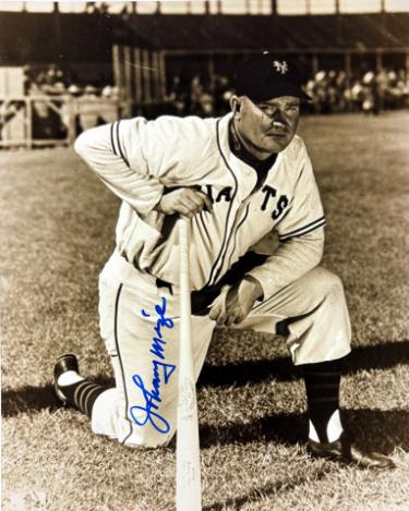 Johnny Mize signed New York Giants Sepia Tone 8x10 Photo minor dings- COA (HOF)