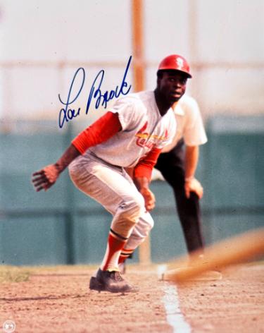 Lou Brock signed St. Louis Cardinals MLB Licensed 8x10 Photo minor dings- COA (HOF)