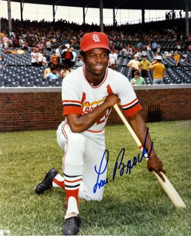Lou Brock signed St. Louis Cardinals MLB Licensed 8x10 Photo minor dings- COA (HOF)