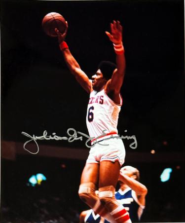Julius Erving signed Philadelphia 76ers 8x10 Photo "Dr. J" minor dings- Ken Goldin, The Score Board, Inc COA (HOF)