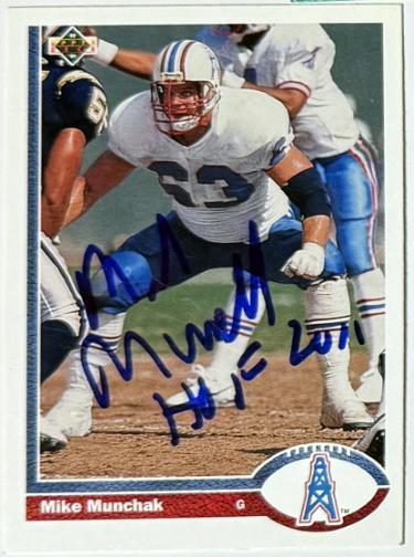 Mike Munchak signed 1991 Upper Deck On Card Auto #333 HOF 2011- COA (Houston Oilers)