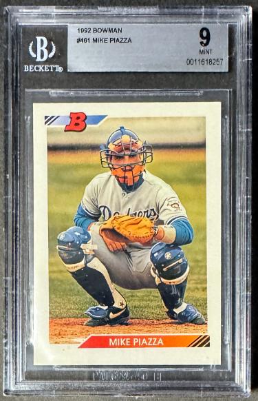Mike Piazza 1992 Bowman Rookie Card (RC) #461- Beckett/BGS Graded 9 Mint (Los Angeles Dodgers/HOF/12 X All Star)