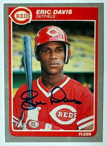 Eric Davis signed 1985 Fleer Rookie On Card Auto #533- COA (Cincinnati Reds)