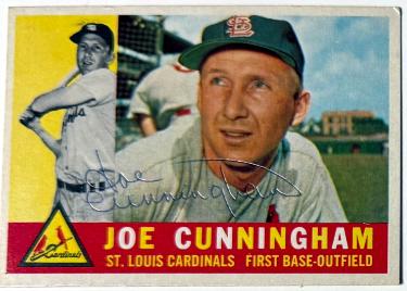 Joe Cunningham signed 1960 Topps On Card Auto #40 Light Sig- COA (St. Louis Cardinals)
