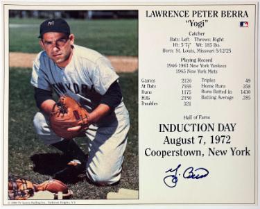 Yogi Berra signed New York Yankees MLB Licensed Hall of Fame Induction Day 8x10 Photo/Card- COA (HOF)