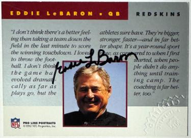 Eddie LeBaron signed 1992 NFL Pro Line Portraits Certified On Card Auto- Embossed Certified Authentic Auto Seal (Washington)