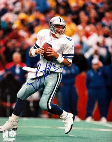 Troy Aikman signed Dallas Cowboys NFL Licensed 8x10 Photo #8 minor dings- A.A.U Certified (Authentics Autographs Unlimited)