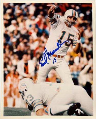 Earl Morrall signed Miami Dolphins 8x10 Photo #15 minor dings- COA (17-0)