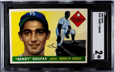 Sandy Koufax 1955 Topps Rookie Card #123 (RC)- SGC Graded 2 Good (Brooklyn Dodgers/HOF)