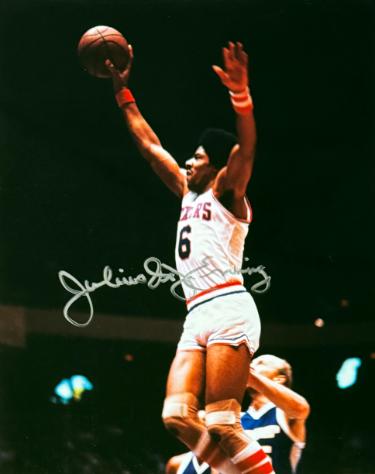 Julius Erving signed Philadelphia 76ers 8x10 Photo "Dr. J" minor dings- Ken Goldin, The Score Board, Inc COA (HOF)