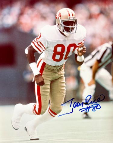 Jerry Rice signed San Francisco 49ers 8x10 Photo #80 minor dings- NFL Alumni, Inc. LOA (HOF/3X SB Champs/13X Pro Bowl)