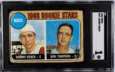 Johnny Bench 1968 Topps Rookie Stars Card #247- SGC Graded 1 Poor (Cincinnati Reds/HOF)