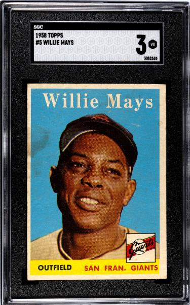 Willie Mays 1958 Topps Card #5- SGC Graded 3 VG (San Francisco Giants/HOF)