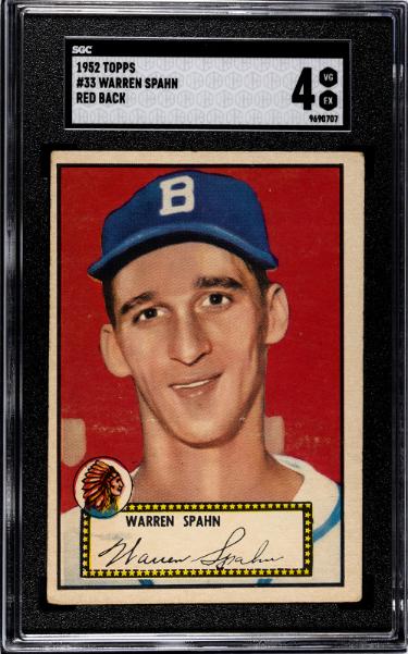 Warren Spahn 1952 Topps Red Back Card #33- SGC Graded 4 VG-EX (Boston Braves/HOF)