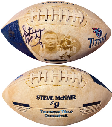 Steve McNair signed Full Size Tennessee Titans NFL Fotoball Sports/QB Club Licensed Logo Football #9- Beckett Review