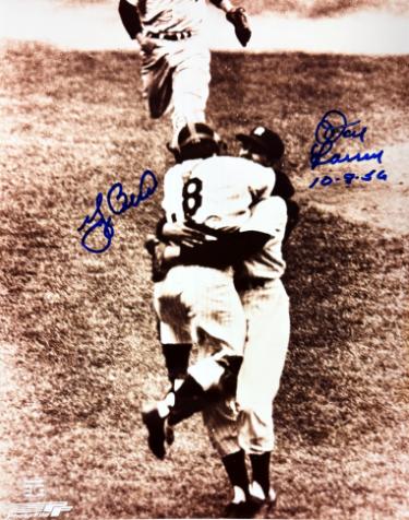 Don Larsen & Yogi Berra dual signed New York Yankees Perfect Game 8x10 Photo 10-8-56 minor dings- COA/Show Tickets