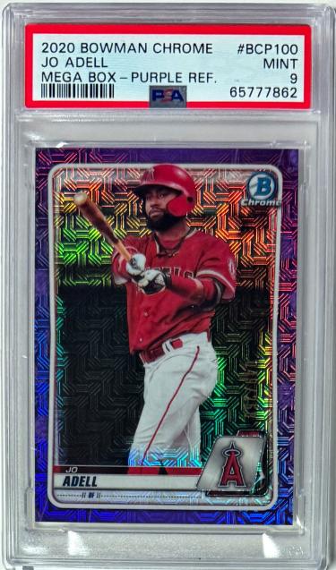 Jo Adell 2020 Bowman Chrome Purple Refractor Rookie Card (RC) 049/250 #BCP100- PSA Graded 9 Mint (Los Angeles Angels)