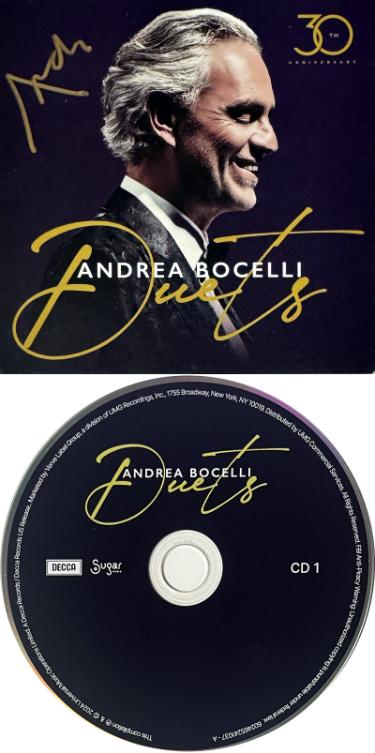 Andrea Bocelli signed 2024 Duets- 30th Anniversary Art Insert, 2CD- Imperfect COA