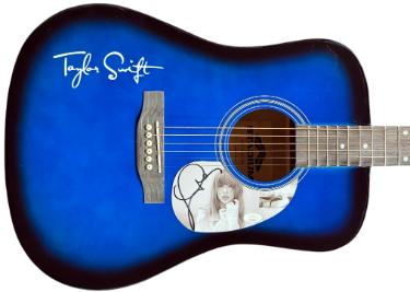 Taylor Swift Signed 2024 Tortured Poets 41 Inch FS Blue Sunburst Stadium Acoustic Guitar, White Logo JSA #AM34895