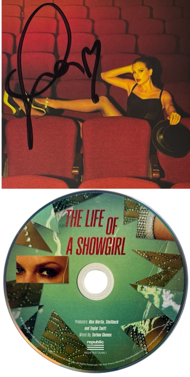 Taylor Swift 2025 The Life of a Showgirl CD Signed 4.75 Inch X 4.75 Inch Photo Art Card #4 w/ Heart- Beckett Review