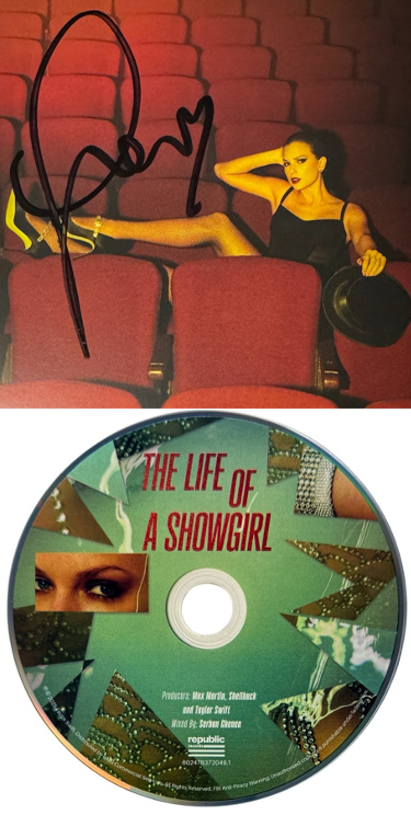 Taylor Swift 2025 The Life of a Showgirl CD Signed 4.75 Inch X 4.75 Inch Photo Art Card #4 w/ Heart- Beckett Review