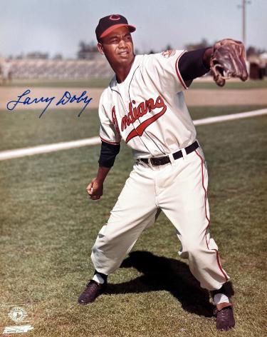 Larry Doby signed Cleveland MLB Licensed 8x10 Photo minor dings- COA/CSA Show Ticket (HOF/7X AS)