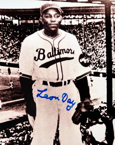 Leon Day signed Baltimore Elite Giants Negro League Sepia Tone 8x10 Photo minor dings- Tuff Stuff COA/Show Ticket (HOF)