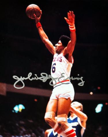 Julius Erving signed Philadelphia 76ers 8x10 Photo "Dr. J" minor dings- Ken Goldin, The Score Board, Inc COA (HOF)