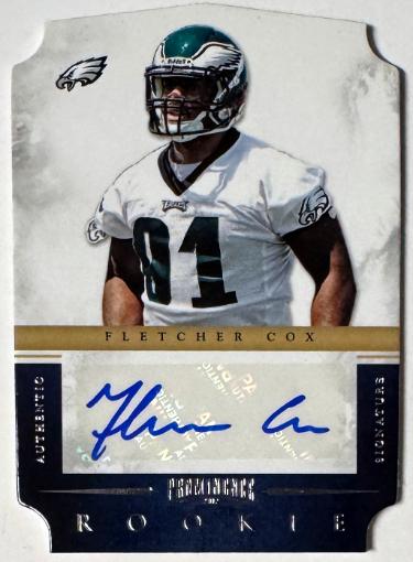 Fletcher Cox signed 2012 Panini Prominence Die-Cut Rookie (RC) Auto Card #157- /499 (Philadelphia Eagles)
