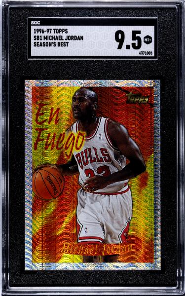 Michael Jordan 1996-97 Topps Season's Best En Fuego Card #SB1-SGC Graded 9.5 Gem Mint+ (Chicago Bulls/GOAT/HOF)