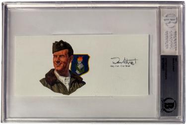 Donald Strait signed 6.5x3 cut signature w/ Image BAS/Beckett Encapsulated (WWII/Korean War/Double Ace Pilot 13.5 Kills)