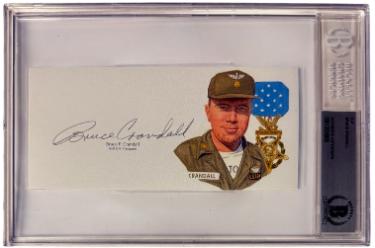 Bruce Crandall signed 6.5x3 cut signature w/ ImageBAS/Beckett Encapsulated (Vietnam War/UH-1/Medal of Honor/Ia Drang)