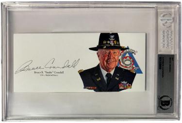 Bruce Crandall signed 6.5x3 cut signature w/ ImageBAS/Beckett Encapsulated (Vietnam War/UH-1/Medal of Honor/Ia Drang)