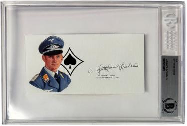 Gottfried Dulias signed 5.5x 3 cut signature w/ Image  BAS/Beckett Encapsulated (WWII German ME-109G Gustav Pilot)