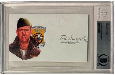 Lt Colonel Ed Saylor signed 3x 5 cut signature w/ Image BAS/Beckett Encapsulated (WWII Doolittle Raiders / B-25B Mitchell)
