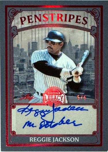 Reggie Jackson signed 2025 Leaf Bronx Legacy Penstripes Card P-RJ2 Mr October- /6 (New York Yankees)