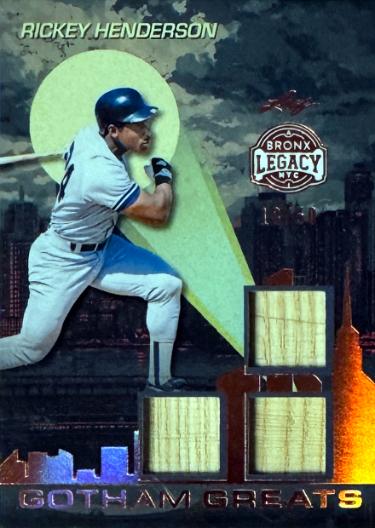 Rickey Henderson 2025 Leaf Bronx Legacy Gotham Greats Triple Bat Card GG-23- /50 (New York Yankees)