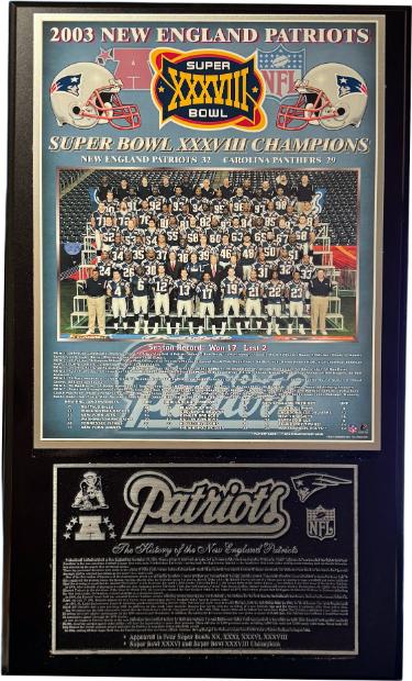 New England Patriots 2003 Super Bowl 38 Champion Healy Plaque 13x22 Vs Panthers