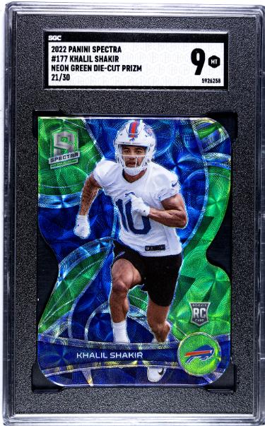 Khalil Shakir 2022 Panini Spectra Neon Green Die-Cut Prizm Rookie Card (RC) #177- /30- SGC Graded 9 Mint (Buffalo Bills)