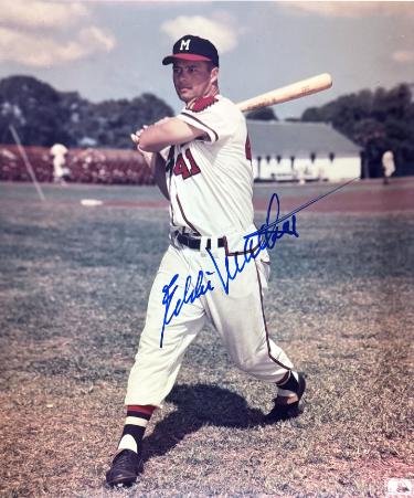 Eddie/Ed Mathews signed Milwaukee Braves MLB 8x10 Photo minor dings- COA (HOF)