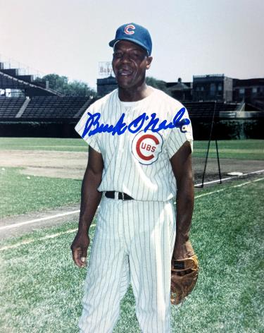 Buck O'Neil signed Chicago Cubs 8x10 Photo minor dings- COA/Show Ticket/Negro League/Monarchs/HOF